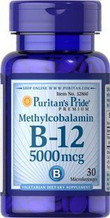 Вітамін В12 (метилкобаламін), Methylcobalamin Vitamin B-12, Puritan's Pride, 5000 мкг, 30 мінільодяників PTP-32860 фото