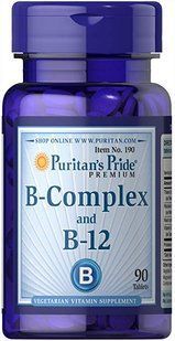 Вітаміни групи В, Vitamin B-Complex and Vitamin B-12, Puritan's Pride, 90 таблеток PTP-10190 фото