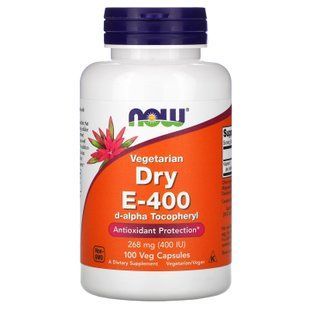 Вітамін Е сухий, Vegetarian Dry E-400, Now Foods, 268 мг (400 МО), 100 вегетаріанських капсул NOW-00850 фото