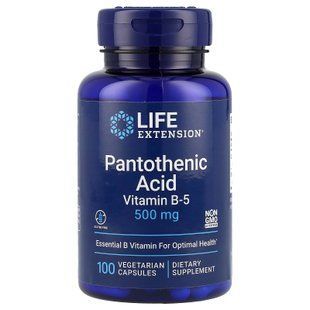 Пантотенова кислота (вітамін В-5), Pantothenic Acid, Life Extension, 500 мг, 100 вегетаріанських капсул LEX-20281 фото