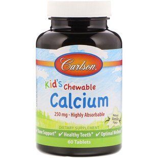 Кальцій для дітей, Chewable Calcium, Carlson, ваніль, 250 мг, 60 жувальних таблеток CAR-05083 фото