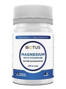 Магній з вітаміном В6, Magnesium with Vitamin B6, Biotus, 60 таблеток BIO-530203 фото