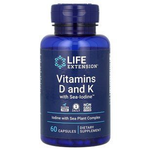 Вітамін D і К з йодом, Vitamins D and K with Sea-Iodine, Life Extension, 60 капсул LEX-20406 фото