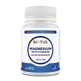 Магній з вітаміном В6, Magnesium with Vitamin B6, Biotus, 200 мг, 100 таблеток BIO-530210 фото