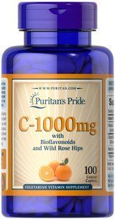 Вітамін С з біофлавоноїдами, Vitamin C, Puritan's Pride, з шипшиною, 1000 мг, 100 каплет PTP-10690 фото