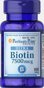 Біотин, Biotin, Puritan's Pride, 7500 мкг, 100 таблеток PTP-18556 фото