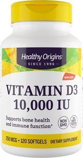 Вітамін D3, Vitamin D3, Healthy Origins, 250 мкг (10 000 МО), 120 гелевих капсул HOG-15353 фото