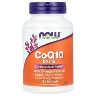 Коензим Q10 з риб'ячим жиром, CoQ10 with Omega-3 Fish Oil, Now Foods, 60 мг, 120 гелевих капсул NOW-03166 фото