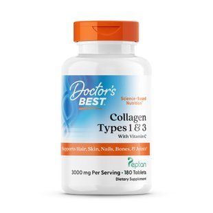 Колаген тип 1 і 3, Collagen, Doctor's Best, з пептаном та вітаміном С, 1000 мг, 180 таблеток DRB-00204 фото