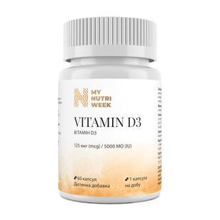 Вітамін D3, Vitamin D3, My Nutri Week, 125 мкг (5000 МО), 60 капсул MNW-532528 фото