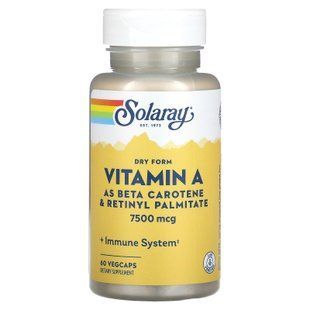 Вітамін А, Dry Vitamin A, Solaray, 7500 мкг, 60 вегетаріанських капсул SOR-04130 фото