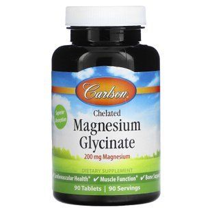 Магній гліцинат хелат, Chelated Magnesium Glycinate, Carlson, 200 мг, 90 таблеток CAR-05611 фото
