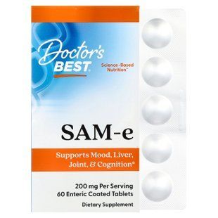 Аденозилметіонін, SAM-e, Doctor's Best, 200 мг, 60 таблеток у кишковорозчинній оболонці DRB-00206 фото