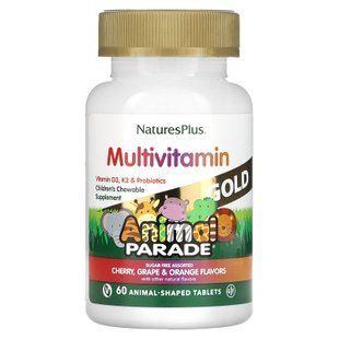 Мультивітаміни та мінерали для дітей, з різними смаками, Multi-Vitamin & Mineral, Nature's Plus, Source of Life, вишня, виноград та апельсин, 60 таблеток у формі тварин NAP-29927 фото