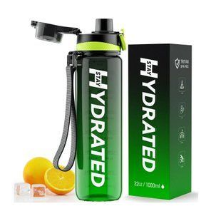 Hydrated Water Bottle - 1000ml Tritan Green Black 2023-10-6943 фото