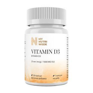Вітамін D3, Vitamin D3, My Nutri Week, 25 мкг (1000 МО), 120 капсул MNW-532559 фото
