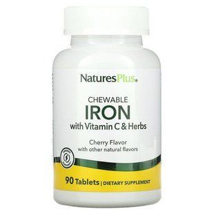 Залізо з вітаміном C та травами, Chewable Iron, Nature's Plus, вишневий смак, 90 таблеток NAP-03421 фото