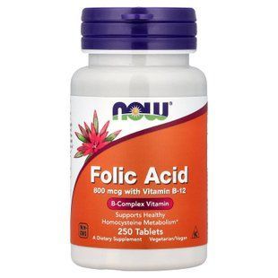 Фолієва кислота і вітамін В-12, Folic Acid, Now Foods, 800 мкг, 250 таблеток NOW-00476 фото