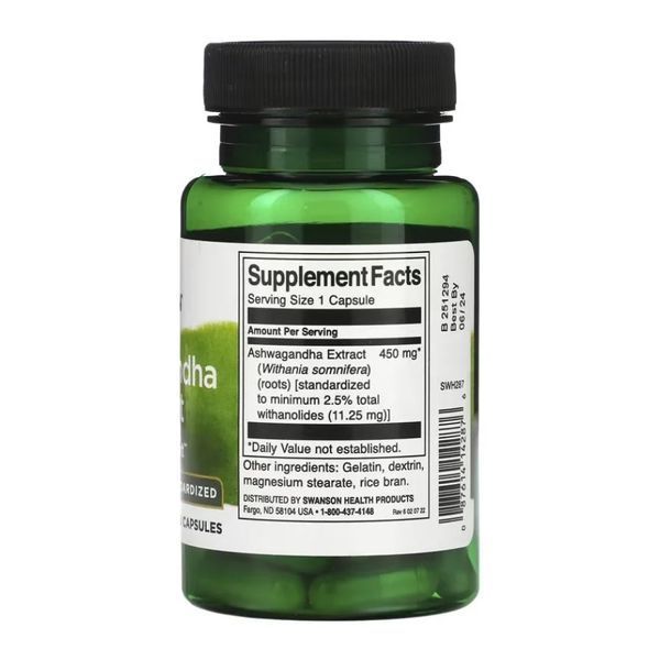 Ashwagandha Extract Standardized 450mg - 60 caps 2023-10-4056 фото