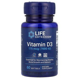 Вітамін D3, Vitamin D3, Life Extension, 175 мкг (7000 МО), 60 гелевих капсул LEX-17186 фото