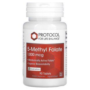 Метилфолат, 5-Methyl Folate, Protocol for Life Balance, 1000 мкг, 90 веганських таблеток PRT-10491 фото