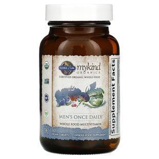 Мультивітаміни для чоловіків, Men's Once Daily, Garden of Life, MyKind Organics, 1 на день, 30 веганських пігулок GOL-11766 фото