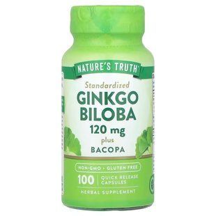 Гінкго білоба плюс бакопа, Ginkgo Biloba Plus Bacopa, Nature's Truth, 120 мг, 100 капсул швидкого вивільнення NTH-10158 фото
