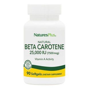 Бета-каротин натуральний, Natural Beta Carotene, Nature's Plus, 25000 МО (7500 мкг), 90 гелевих капсул NAP-00963 фото