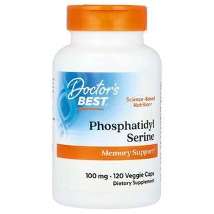 Фосфатидилсерин, Phosphatidylserine with SerinAid, Doctor's Best, 100 мг, 120 веганських капсул DRB-00220 фото