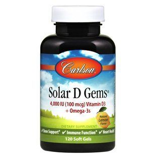 Риб'ячий жир з вітаміном D3, Solar D Gems, Carlson, смак лимона, 4000 МО, 120 гелевих капсул CAR-01481 фото