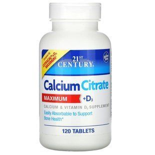 Кальцій цитрат + D3, Calcium + D3, 21st Century, 120 таблеток CEN-27493 фото