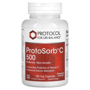 Вітамін С комплекс, ProtoSorbC 500, Protocol for Life Balance, буферизований, некислотний, 100 веганських капсул PRT-10716 фото