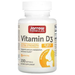 Вітамін D3, холекальциферол, Vitamin D3, Jarrow Formulas, 1000 МО, 200 гелевих капсул JRW-30004 фото