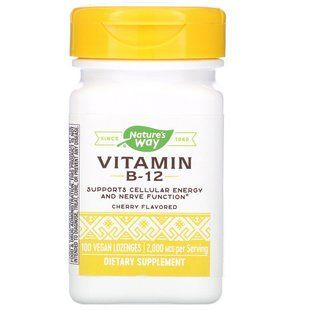 Вітамін В12, Vitamin B-12, Nature's Way, смак вишні, 2000. мкг, 100 льодяників NWY-40440 фото