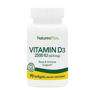 Вітамін D3, Vitamin D3, Nature's Plus, 2500 МО, 90 гелевих капсул NAP-01046 фото
