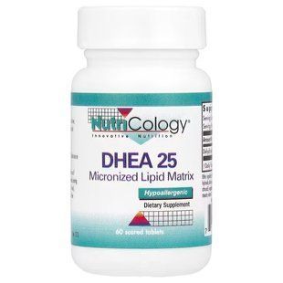 Дегідроепіандростерон, DHEA, Nutricology, мікронізована ліпідна матриця, 25 мг, 60 таблеток з рискою ARG-52820 фото