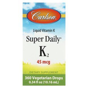 Вітамін К-2 (менахінон), Super Daily K2, Carlson, рідина, 45 мкг, 10,16 мл CAR-10300 фото