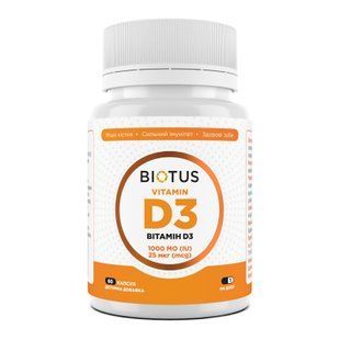 Вітамін D3, Vitamin D3, Biotus, 25 мкг (1000 МО), 60 капсул BIO-530043 фото