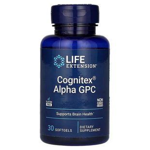 Поліпшення роботи мозку, Cognitex Alpha GPC, Life Extension, 30 гелевих капсул LEX-23213 фото