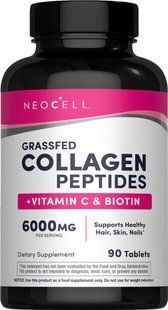 Пептиди колагену + вітамін С та біотин, Collagen, + Vitamin C & Biotin, NeoCell, 6000 мг, 90 таблеток NEL-12923 фото