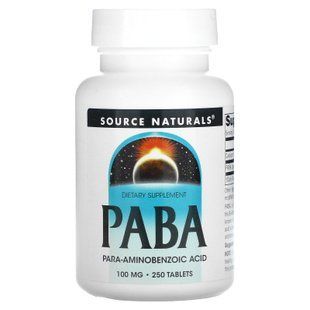 ПАБК (пара-амінобензойна кислота), PABA, Source Naturals, 100 мг, 250 таблеток SNS-00508 фото