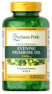 Олія вечірньої примули з ГЛК, Evening Primrose Oil, Puritan's Pride, 1300 мг, 120 гелевих капсул PTP-13233 фото
