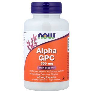 Альфа (гліцерофосфохолін), Alpha GPC, Now Foods, 300 мг, 60 вегетаріанських капсул NOW-03085 фото
