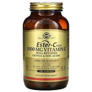 Естер-С плюс, Ester-C Plus, Solgar, вітамін C, 1000 мг, 180 таблеток SOL-59197 фото