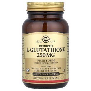 Глутатіон, L-Glutathione, Solgar, знижений, 250 мг, 60 рослинних капсул SOL-01351 фото