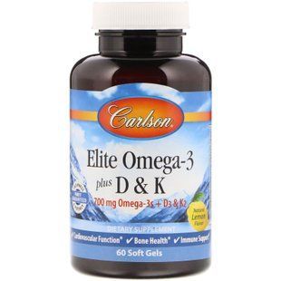 Омега 3 + вітамін D3 і вітамін К, Omega-3 Plus D & K, Carlson, 60 гелевих капсул CAR-17510 фото