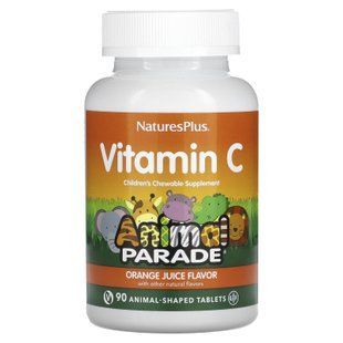 Вітамін С, Children's Chewable Vitamin C, Nature's Plus, Animal Parade, апельсиновий смак, 90 жувальних цукерок NAP-29998 фото