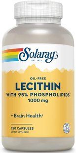Лецитин із сої, Lecithin, Solaray, без олії, 500 мг, 250 капсул SOR-08301 фото