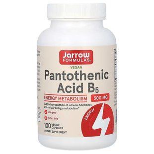 Пантотенова кислота, Pantothenic Acid B5, Jarrow Formulas, 500 мг, 100 капс. JRW-18010 фото